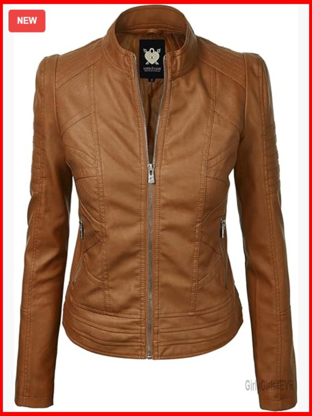 Slim Fit Vegan Leather Moto Jacket, Lightweight Faux Leather Biker Coat